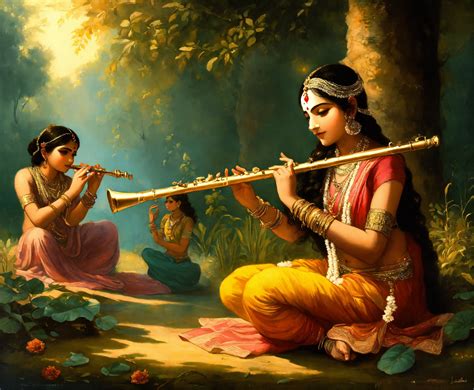 Gopis Playing on Flutes: An Exquisite Celebration of Feminine Joy and Divine Devotion!